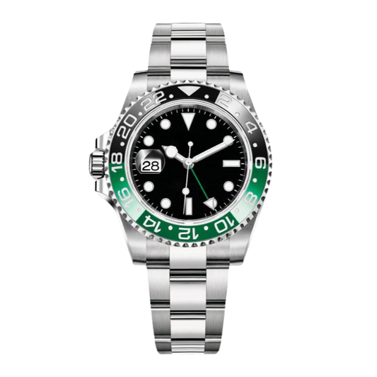 Vettori Dual Time 40mm – Black Dial | Steel Bracelet & Green-Black Ceramic Bezel