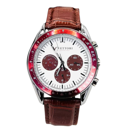 Vettori Professional Chronograph 42mm – White Dial with Red Subdials
